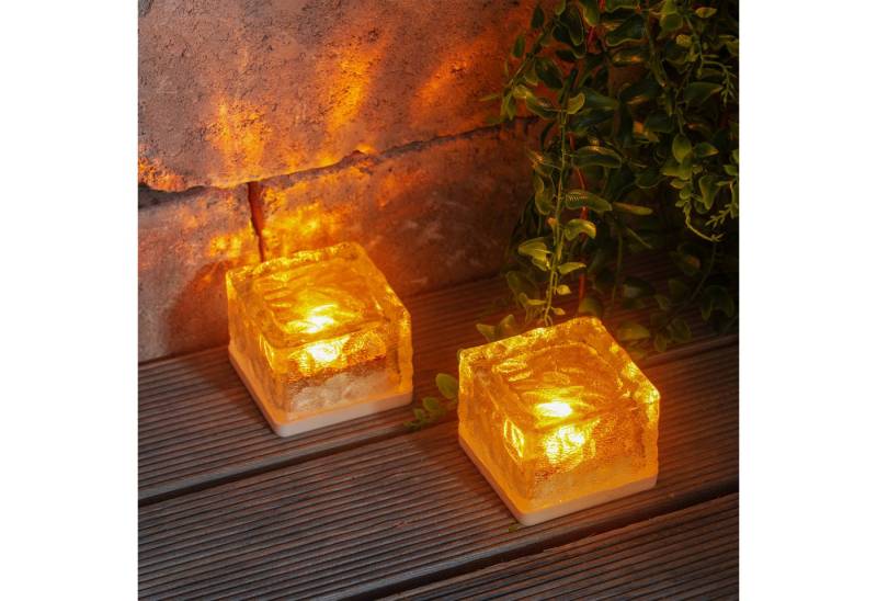esotec LED Solarleuchte 2er Set Leuchtsteine 7x7x5cm 10mm-Glas 1800k bernstein-LEDs 103313 von esotec