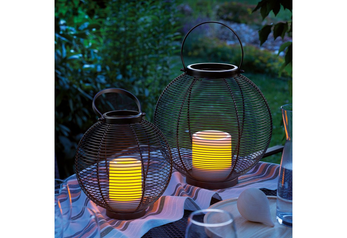 esotec LED Laterne 2er Set Metall Solar-Windlichter Carina D=31+23cm Flackereffekt 102215 von esotec