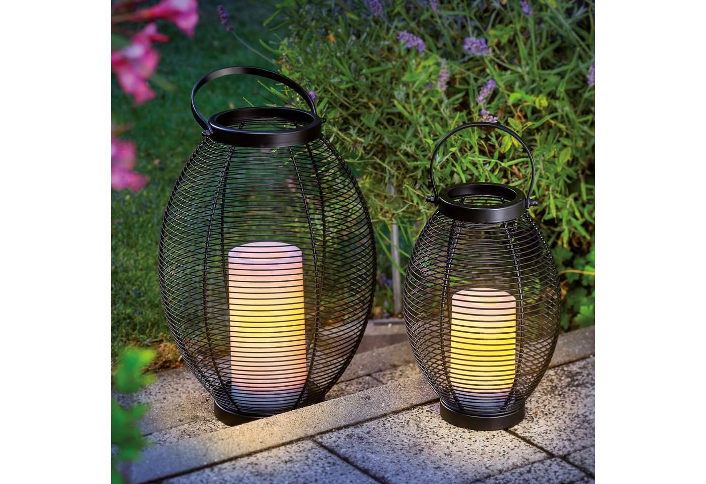 esotec LED Laterne 2er Set Solarleuchte Chiara, LED-Kerze, Flackerlicht H27,5+41cm 102218 von esotec