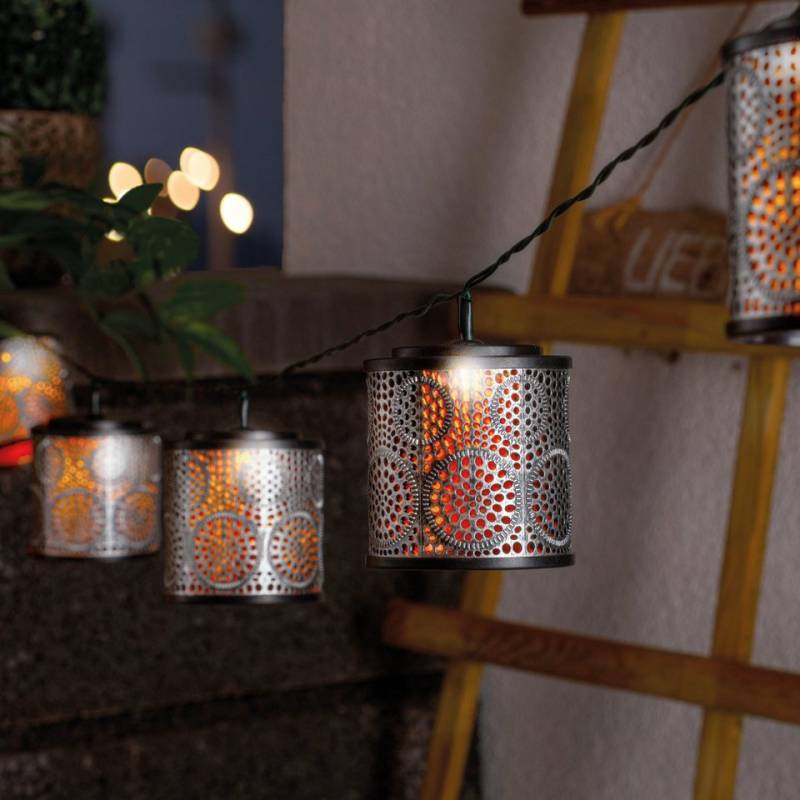 esotec LED-Lichterkette Marokko 8 Laternen Solar 2m +2m Kabel 2500K silber/gold 102802 von esotec