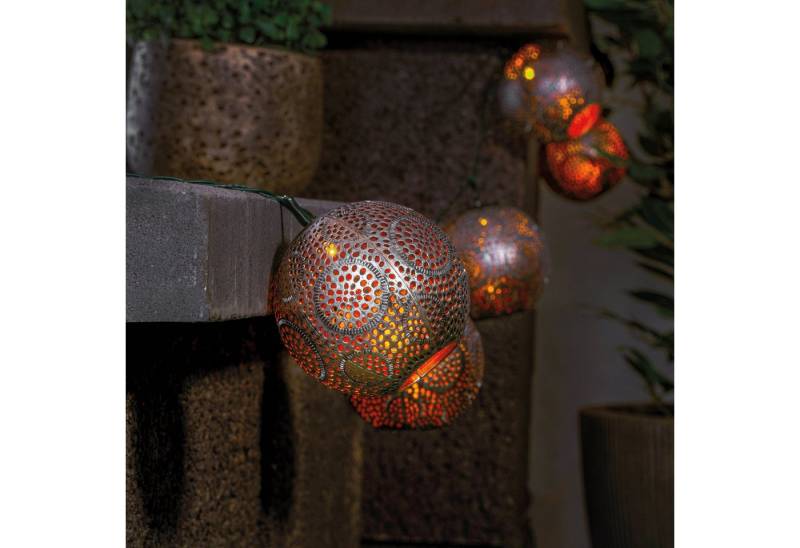 esotec LED-Lichterkette Solarkette 8 Kugeln ALMA 2m +2m Kabel 2500K silber/kupfer 102806 von esotec