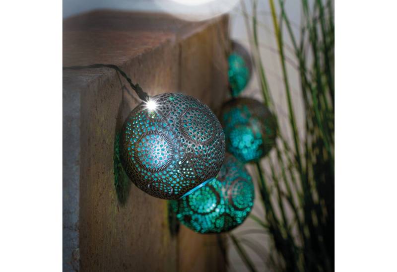 esotec LED-Lichterkette Solarkette 8 Kugeln ALMA 2m +2m Kabel 5000K silber/eisblau 102805 von esotec