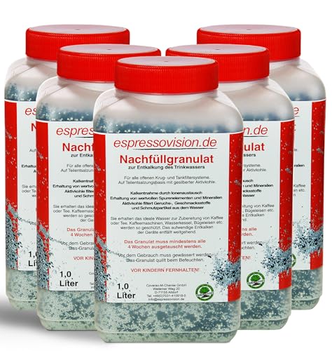 5 Liter Nachfüllgranulat - Wasserfilter Granulat für nachfüllbare Kartuschen I Füllgranulat/Filtergranulat für Krug- & Tankfilter vieler Marken - entkalkt Wasserenthärter für Filterkartuschen von espressovision