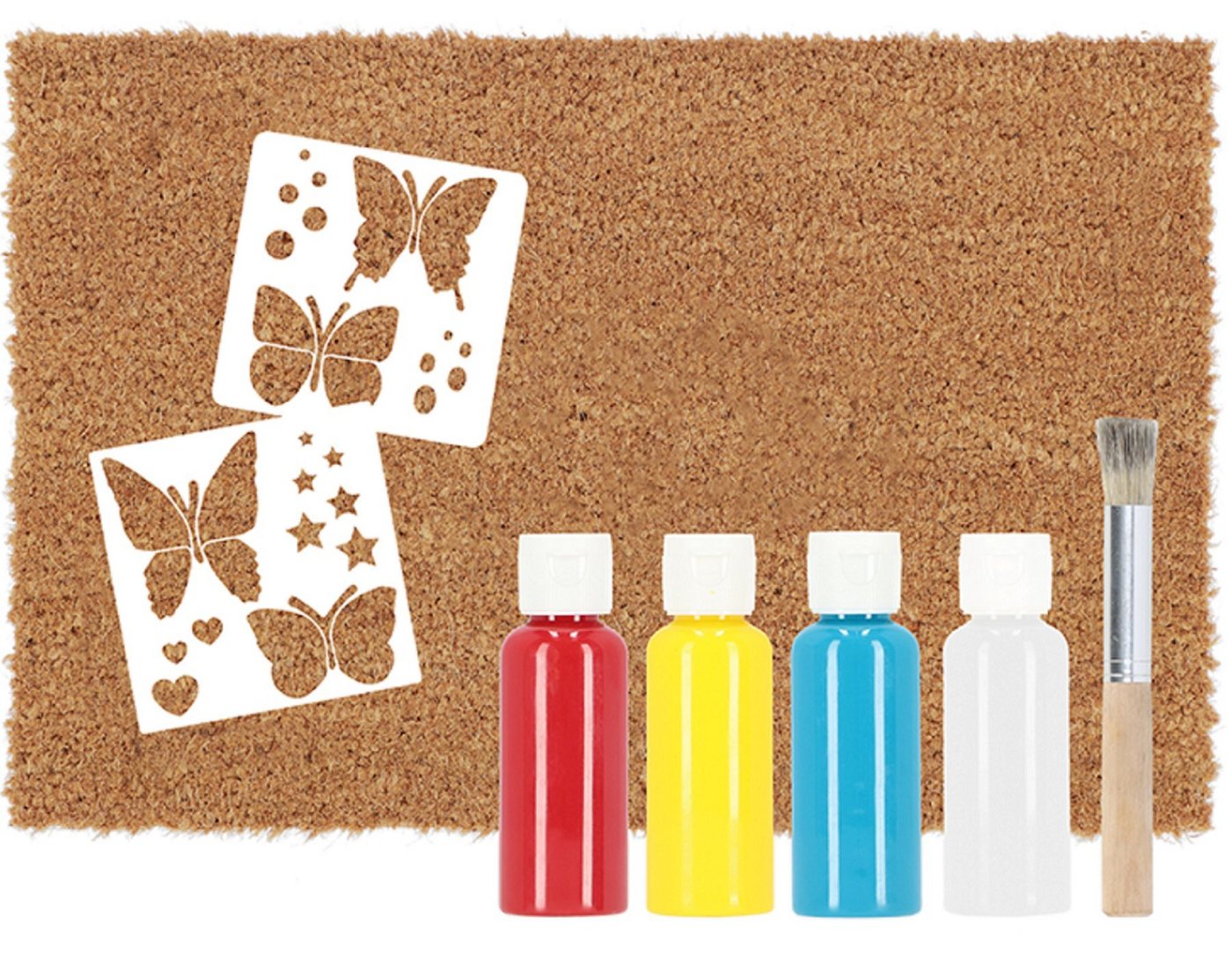 Fußmatte Fuß Tür Matte DIY Kinder Set Schablonen Pinsel Farbe Kokos zum selber gestalten, esschert design von esschert design