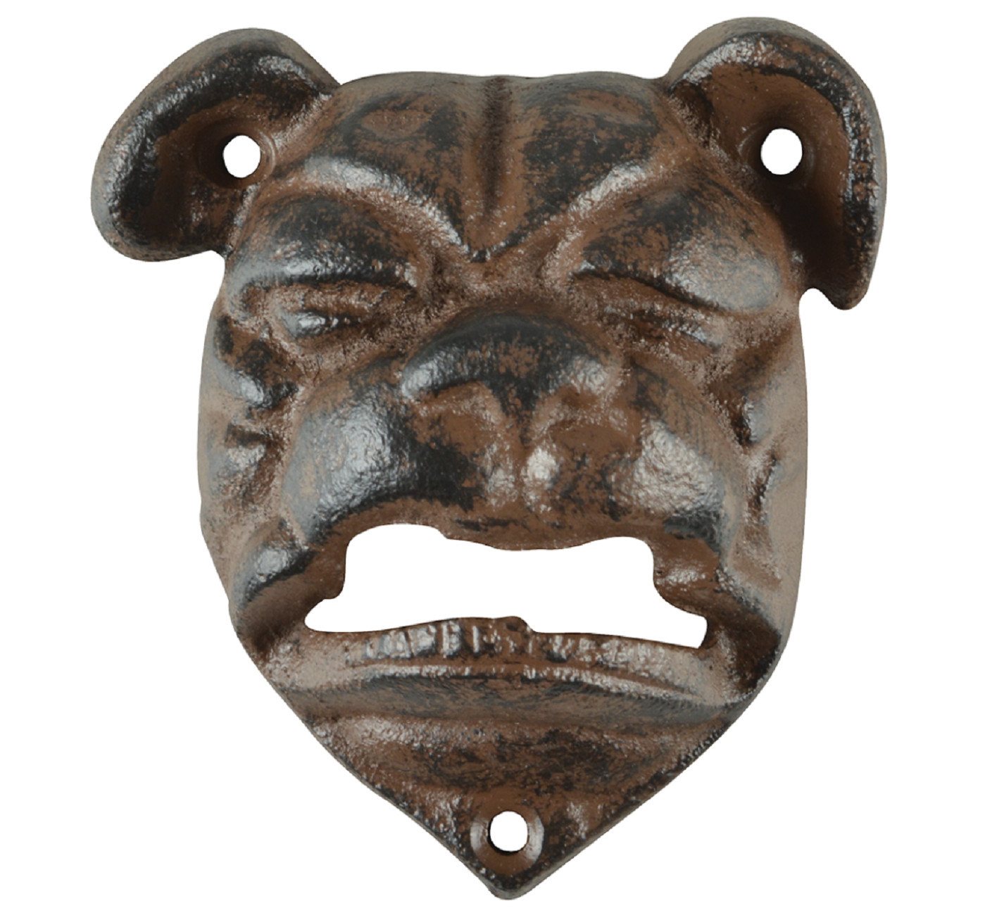 esschert design Flaschenöffner Wand Flaschen Öffner Bulldogge Gusseisen antik braun Kapsel Heber (1 Flaschenöffner) von esschert design