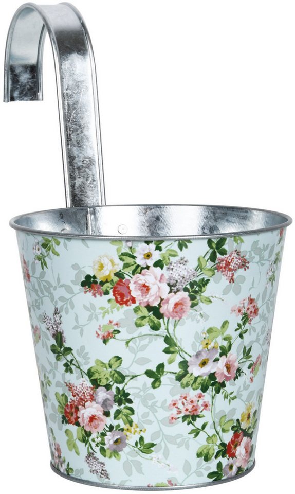 esschert design Übertopf Runder Blumentopf mit Haken und Rosenmuster aus Zink zum Hängen von esschert design