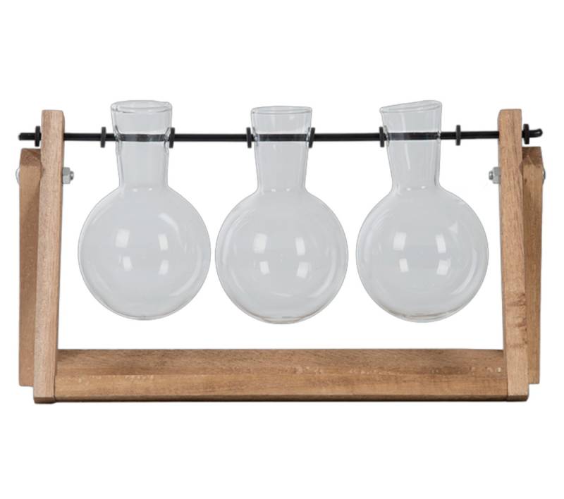 esschert design Übertopf Steckling-Vase im Holzgestell mit 3 Glaskolben. Pflanzenanzucht & Deko von esschert design