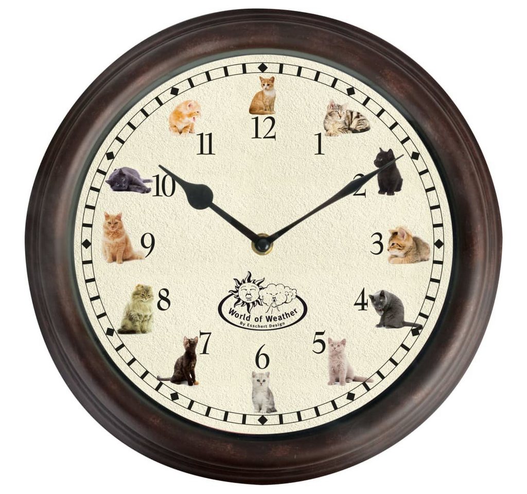 Esschert Design BV Wanduhr Uhr mit Katzengeräuschen von Esschert Design BV