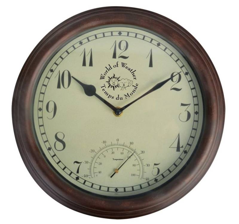 esschert design Wanduhr Bahnhofsuhr mit Thermometer 30,5 cm TF007 von esschert design