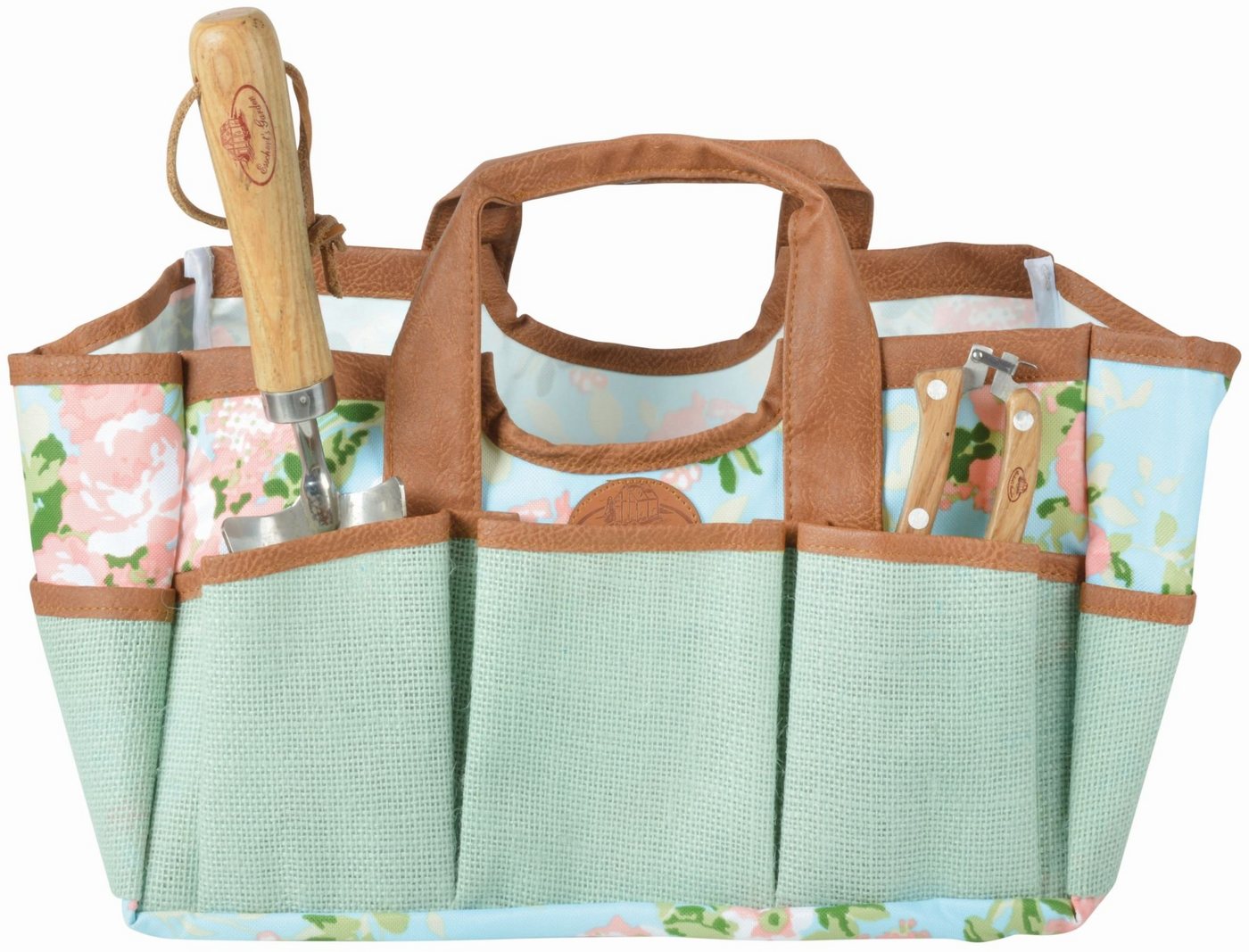 esschert design Werkzeugtasche, Jute Gartengerätetasche mit Rosendruck, mit zahlreichen Taschen von esschert design
