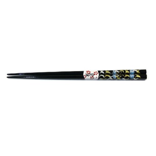 Japanische Essstäbchen - Kranich-Motiv - schwarz lackiert - 22,5 cm - 1 Paar von essstaebchen