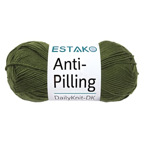 Estako DailyKnit-DK 80050 Acrylgarn, 100 % fusselfrei, weich, DK, leicht, Nr. 3, 100 g, zum Stricken und Häkeln (80050, Khaki) von estako