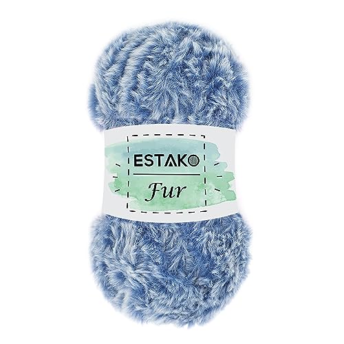 Estako Fur Strick- und Häkelgarn, 100 % Polyester, weich, super grob, flauschig, Kunstfell, 100 g, 65 m (45301 – Blau Melange) von estako