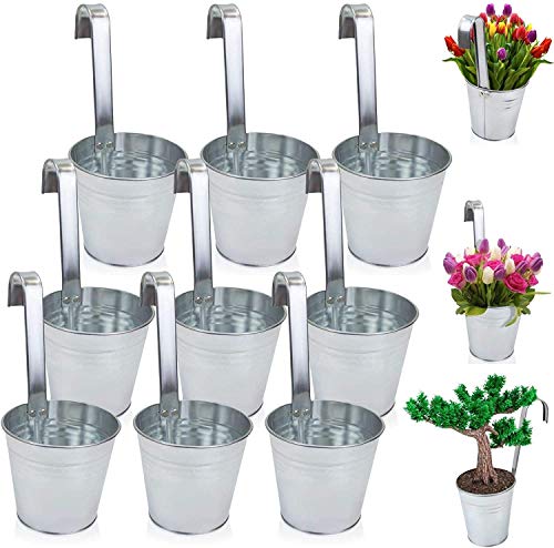 9er Set Hängetöpfe - Tolle Blumentöpfe aus robustem Zink mit Haken für einfache Dekoration, perfekt als Pflanztopf, Übertopf oder dekorative Vase für einen schönen Garten Deko von esto24