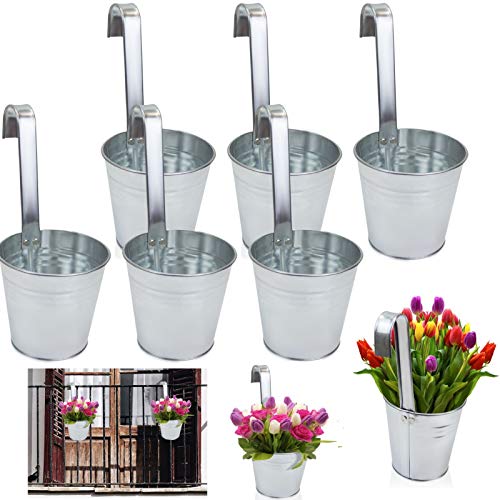 6er Set Hängetöpfe - Tolle Blumentöpfe aus robustem Zink mit Haken für einfache Dekoration, perfekt als Pflanztopf, Übertopf oder dekorative Vase für einen schönen Garten Deko (6er Set Silber) von esto24