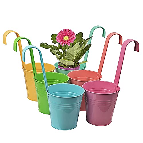 6er Set Hängetöpfe - Bunte Pastell Blumentöpfe aus robustem Zink mit Haken für einfache Dekoration, perfekt als Pflanztopf, Übertopf oder dekorative Vase für einen schönen Garten Deko von esto24