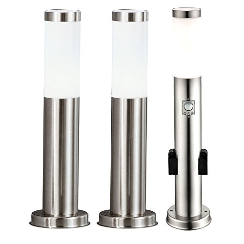 etc-shop 3er Set Außen Steh Lampen Edelstahl Bewegungsmelder Steckdosen Leuchten Garten Terrassen Strahler von etc-shop