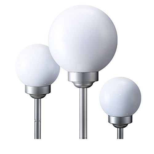 etc-shop 3er Set LED Solar Außen Leuchte Garten Deko Steck Lampen Kugeln weiß 15 und 25 cm von etc-shop