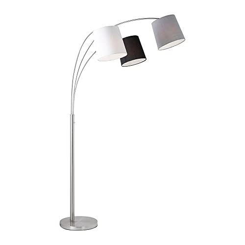 etc-shop Bogenlampe Wohnzimmer Stehlampe schwarz weiß grau Stehleuchte dreiflammig Stoffschirm, 3x E27, LxH 100 x 190 cm von etc-shop
