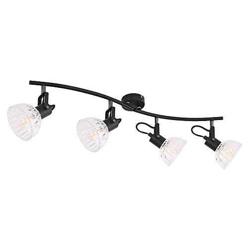 etc-shop Deckenstrahler Spotleiste schwarz Deckenleuchte 4 flammig Deckenlampe Wohnzimmer, Spots schwenkbar, Metall Glas, 4x E14, LxH 70 x 18 cm von etc-shop