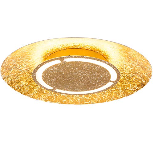 Deckenleuchte Deckenlampe Schlafzimmerleuchte Flurlampe Wohnzimmer, Metall weiß opal gold, 1x LED 24W 1400Lm 3000K, DxH 50x8,5 cm von etc-shop