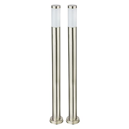 etc-shop Stehleuchte Außen Edelstahl | Gartenlampe, Sockelleuchte, Wegleuchte | Silber| Höhe 110 cm | 2er Set von etc-shop