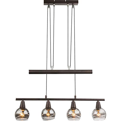 etc-shop Hängeleuchte Pendellampe Hängelampe Höhenverstellbar Esstischlampe mit Glasschirmen, Metall, bronze, LED 4x E14 4x 4W, LxBxH 60x10x160 cm von etc-shop