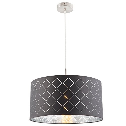 etc-shop Hängeleuchte Wohnzimmerlampe hängend rund 1 flammig Pendelleuchte Esstisch Modern, grau/silber Textil, 1x E27, DxH 40x140 cm von etc-shop