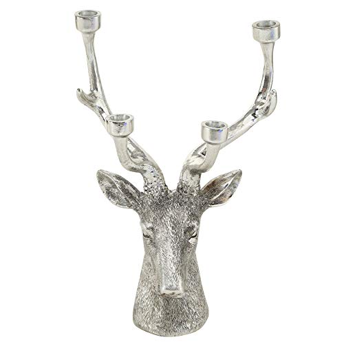 Kerzen Leuchter Halter Ständer Hirsch Design Geweih Wohn Zimmer Deko Silber von etc-shop