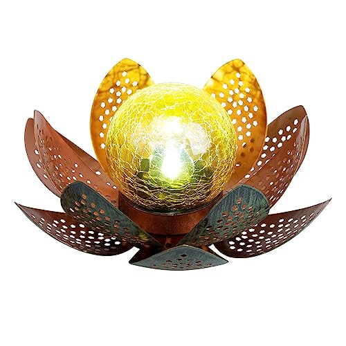 etc-shop LED Garten Solar Lampe Tisch Leuchte Lotus Blume Deko Beleuchtung Balkon Hof Leuchte grün GOLD von etc-shop