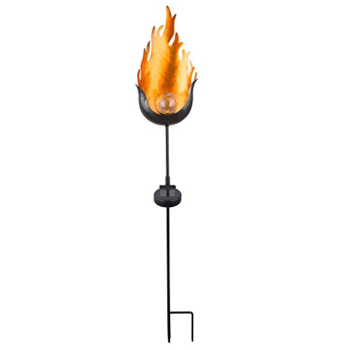 etc-shop LED Solar Außen Lampe Flammen Design FEUER EFFEKT Crackle Glas Kugel Garten Steck Leuchte Hof Erdspieß Beleuchtung von etc-shop