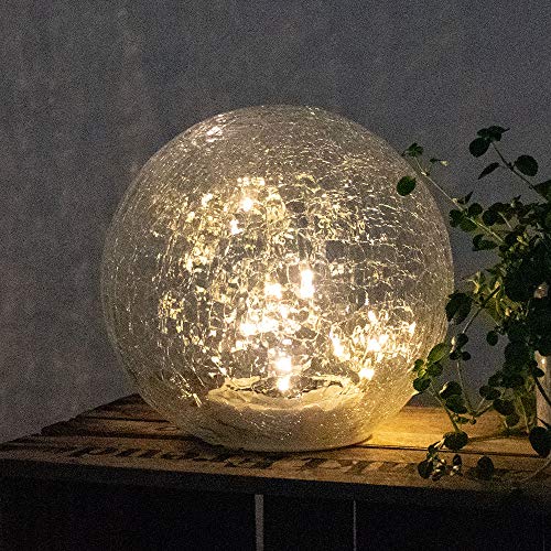 etc-shop LED Solar Leuchte Glas Kugel Strahler Crackle Design Garten Außen Terrassen Steck Lampe von etc-shop