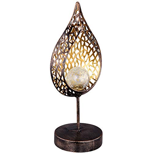 etc-shop LED Solar Tisch Leuchte Feuer Effekt Garten Deko Tropfen gold Außen Lampe Crackle Glas Flammen von etc-shop