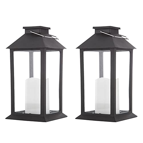 Laterne Solar Außen Wetterfest LED Außenlaterne Solarleuchte Akku, Landhaus Flackereffekt, Glas schwarz, 1x LED 0,06W 2700K, DxH 14x27,5 cm, 2er Set von etc-shop