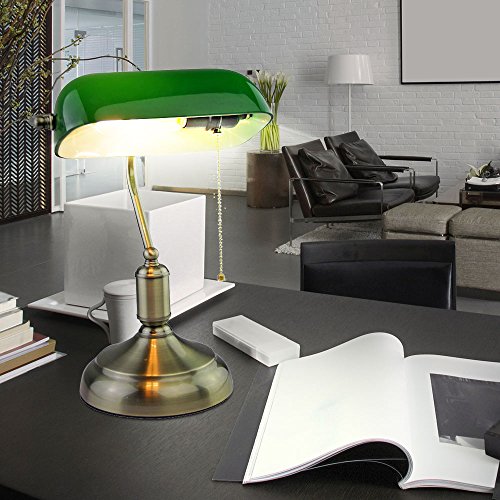 etc-shop Retro Tisch Lampen Arbeits Zimmer Banker Glas Lese Leuchten Antik gelb blau grün, Auswahl:Design 1 von etc-shop