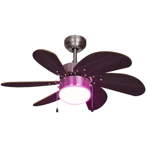 Smart LED Deckenventilator dimmbar Zugschalter Ventilator Vor und Rücklauf Deckenlampe, RGB Farbwechsel, Sprach-/App Steuerung Holz dunkelbraun, Titan, 5W 470lm warmweiß-kaltweiß, DxH 75x36 cm von etc-shop