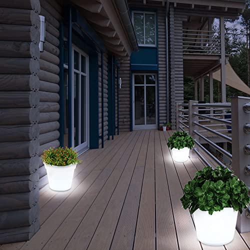 etc-shop Solar LED Blumenkübel - Beleuchtung Blumentopf, Weiß Satiniert, Akku LED Neutralweiß, H 19 cm, 3er Set von etc-shop