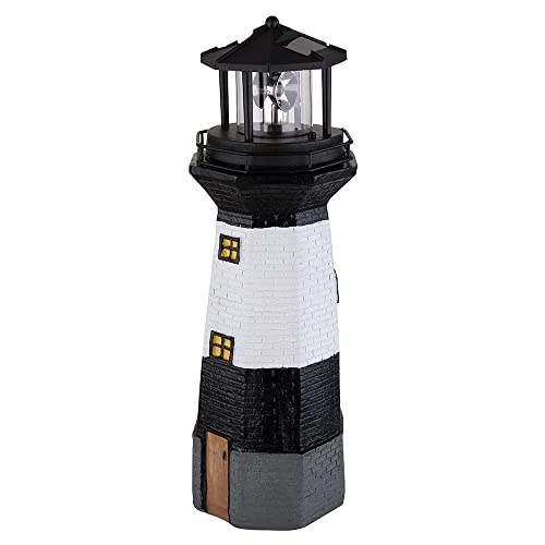 etc-shop Solar Leuchtturm Außen wetterfest Leuchtturm Solar für draussen Leuchtturm Deko mit Licht, Akku, schwarz weiß klar, LED kaltweiß, DxH 13x38 cm von etc-shop