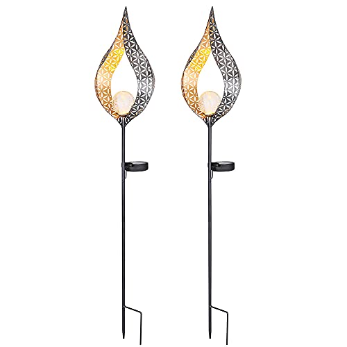 etc-shop Solarleuchte Flamme Garten Solarstab für Außen Solar Garten Deko für Außen, mit Erdspieß und Lichteffekt, 1x LED warmweiß, H 90 cm, 2er Set von etc-shop