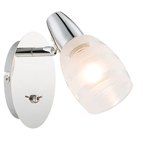 Wandlampe mit Schalter Spotleuchte beweglich kleine Wandlampe, Metall Glas satiniert verchromt, 1x E14 Fassung, HxBxÜ 16,5x9x16 cm von etc-shop