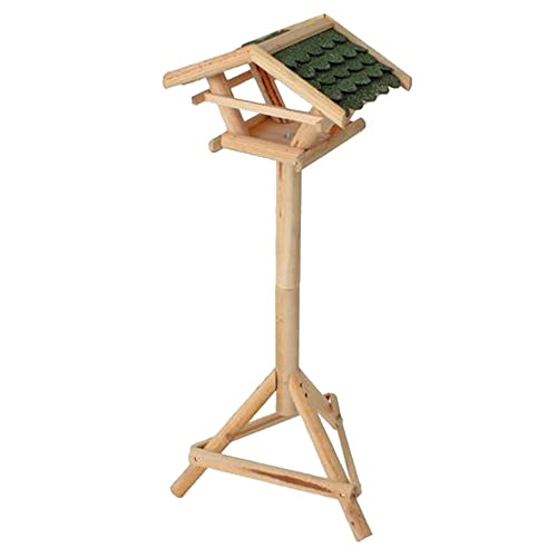 Wetterfestes Vogelhaus Vogelhäuschen mit Ständer Vogelhaus aus Holz stehend, Kiefernholz Bitumenschindeln Natur braun dunkelgrün, HxLxB 100x37x28 cm von etc-shop