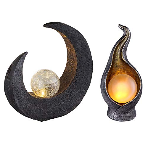 etc-shop 2er Set LED Außen Solar Leuchten Garten Weg Dekoration Flamme Mond Sichel Gold Silber Braun Schwarz von etc-shop