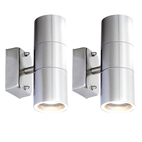 etc-shop 2er Set LED Wand Lampen Fassaden Außen Leuchten UP DOWN Edelstahl Strahler Garten Balkon Beleuchtung von etc-shop
