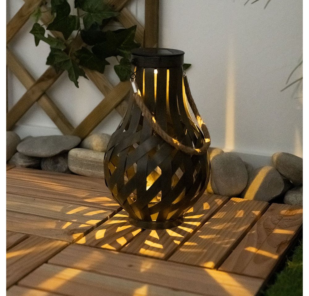 etc-shop Außen-Deckenleuchte, LED-Leuchtmittel fest verbaut, Warmweiß, Gartendeko Laterne Solar Windlicht mit Bambusgeflecht zum Aufhängen von etc-shop