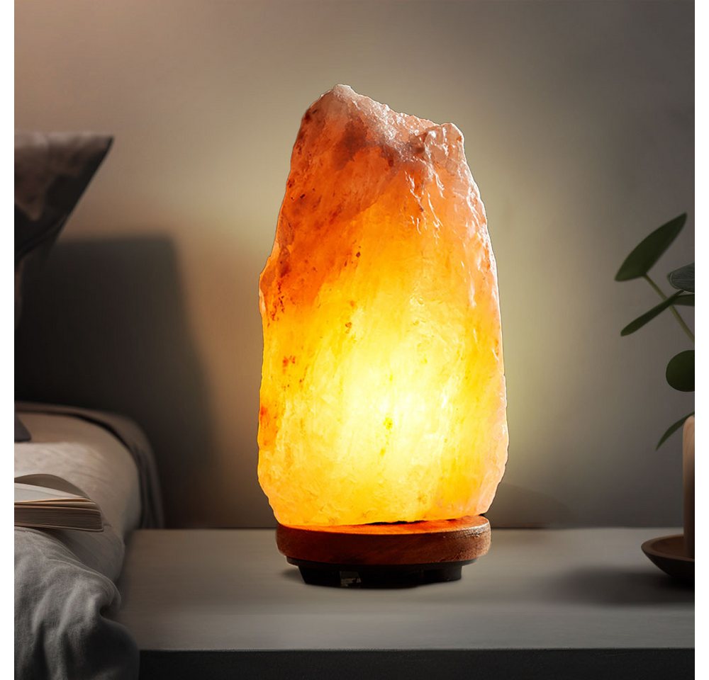 etc-shop LED Tischleuchte, Leuchtmittel nicht inklusive, Tischleuchte Nachttischlampe Salzkristall Holz naturfarben H 19 cm von etc-shop