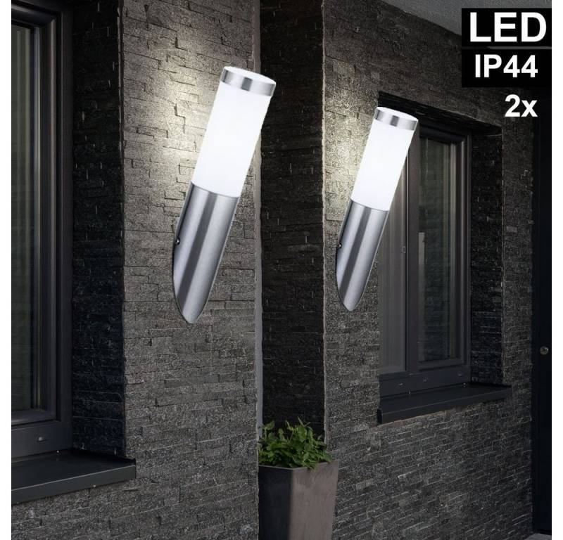 etc-shop Außen-Wandleuchte, Leuchtmittel inklusive, Warmweiß, 2er Set LED Fackel Wand Lampen Edelstahl Fassaden Haus Tür Beleuchtung von etc-shop