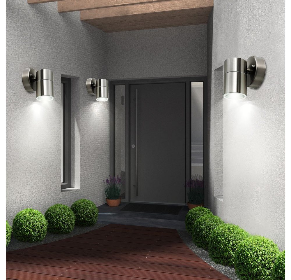 etc-shop Außen-Wandleuchte, Leuchtmittel inklusive, Warmweiß, 3er Set LED Außen Leuchten Fassaden Haus Tür Wand Beleuchtung von etc-shop