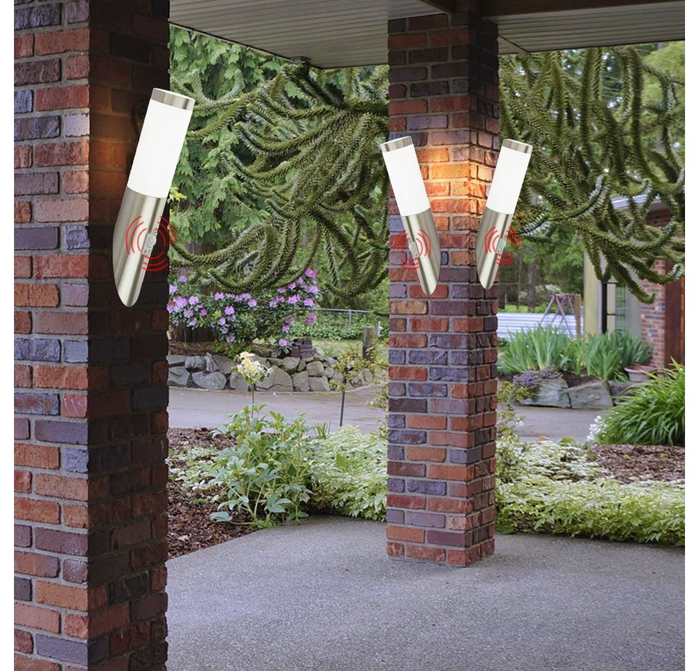 etc-shop Außen-Wandleuchte, Leuchtmittel nicht inklusive, 3er Set Wand Leuchten Außen Lampen Edelstahl Bewegungsmelder Garten von etc-shop