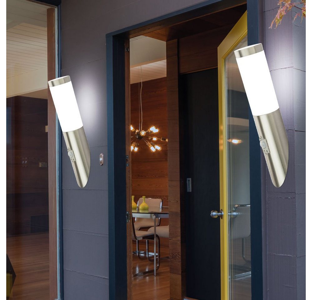 Globo Außen-Wandleuchte, Leuchtmittel inklusive, Warmweiß, LED Außenlampe Wandleuchte mit Bewegungsmelder Edelstahl IP44 von Globo