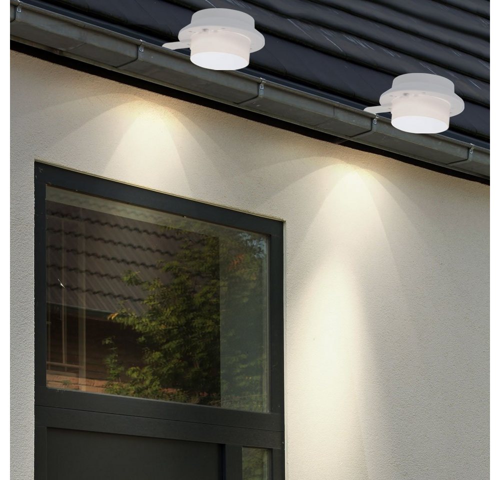 etc-shop Außen-Wandleuchte, LED-Leuchtmittel fest verbaut, 2x LED Solar Dachrinnen Leuchten weiß Garagen Lampen Außen Garten Zaun von etc-shop